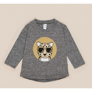 HuxBaby Leopard Top Charcoal Slub 5 Years